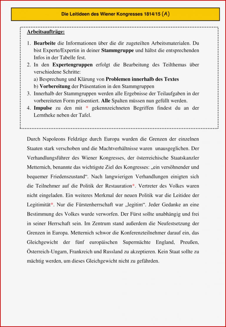 Wiener Kongress Arbeitsblatt Carl Winslow Grundschule