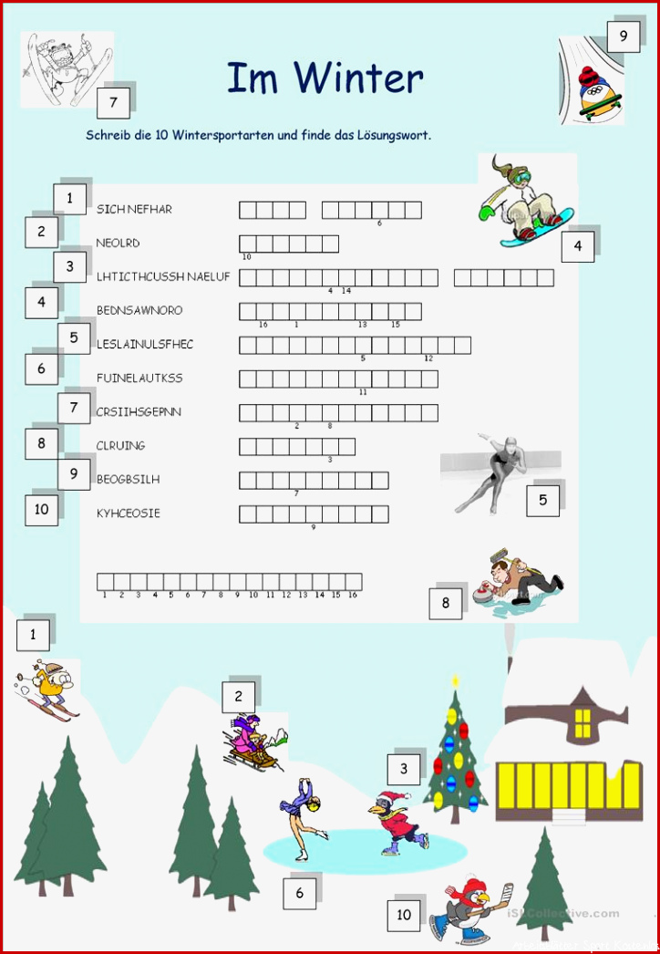 Wintersportarten Arbeitsblatt Kostenlose DAF Arbeitsblätter