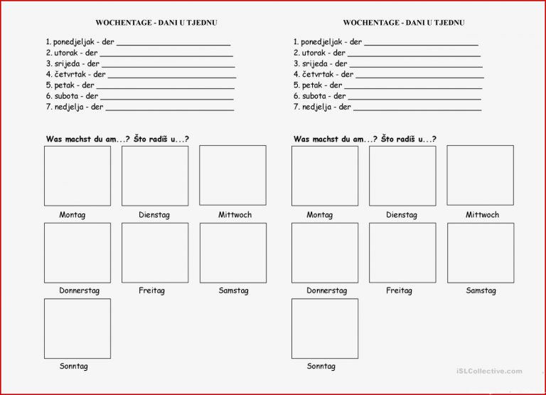 Wochentage Arbeitsblatt Kostenlose Daf Arbeitsblätter