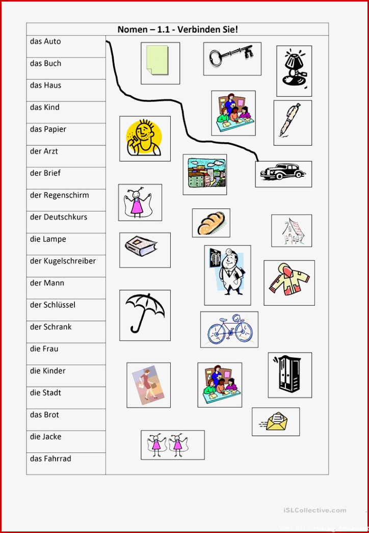 Wörter Bilder zuordnen Nomen Arbeitsblatt Kostenlose