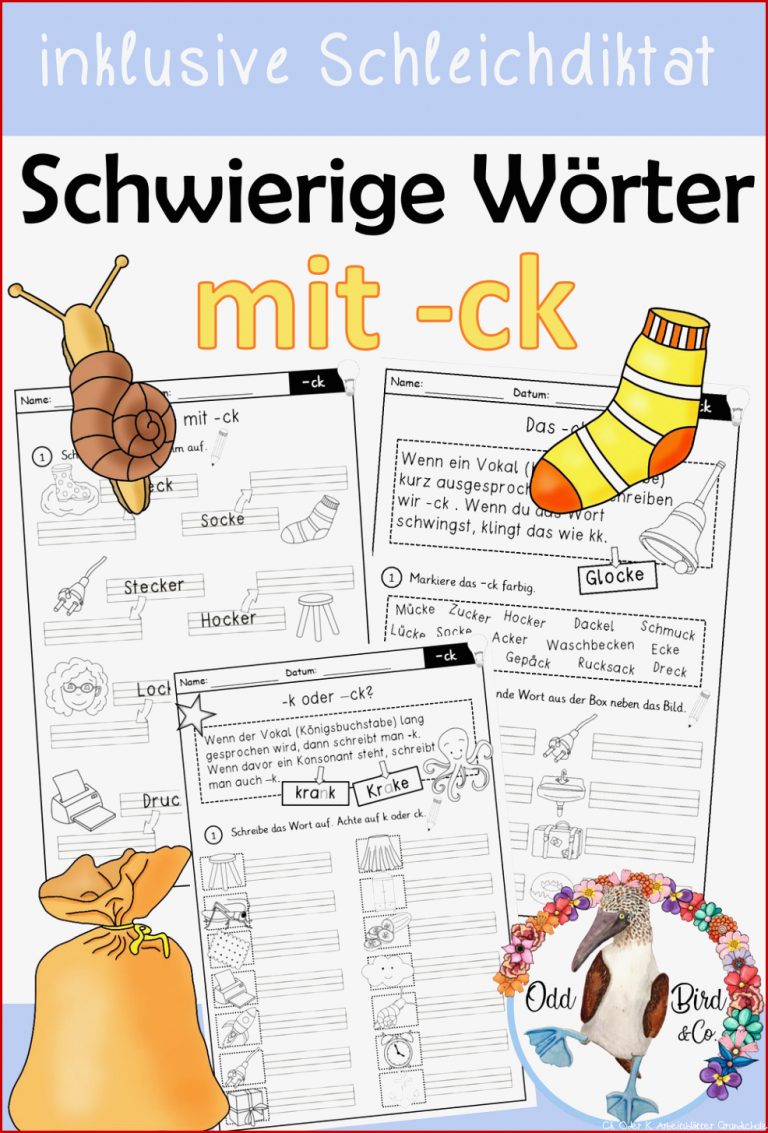 Wörter mit ck k Arbeitsblätter für Deutsch