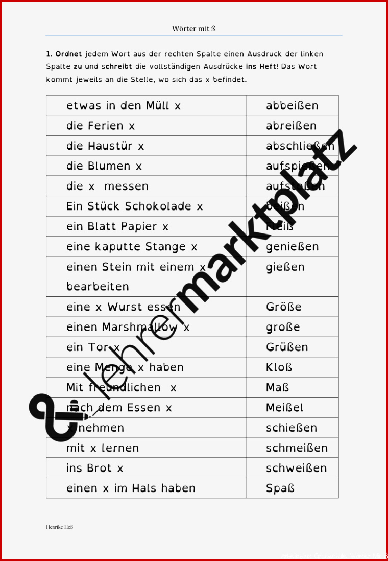 Wörter mit ß – Unterrichtsmaterial im Fach Deutsch