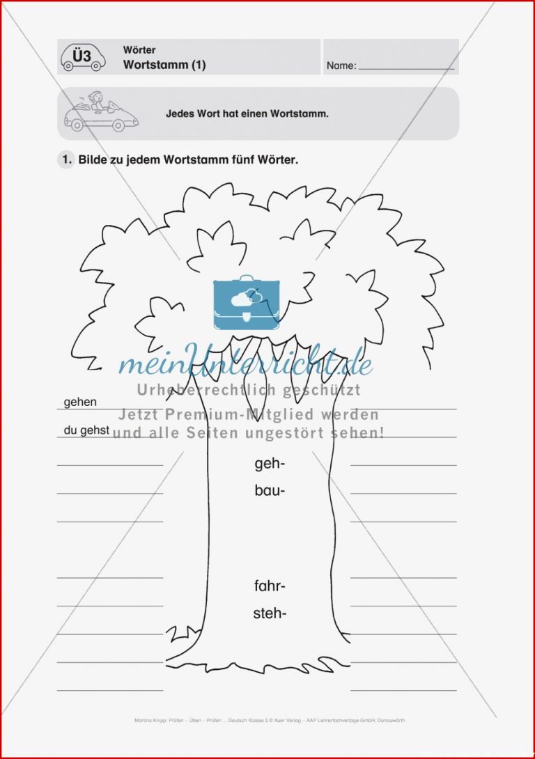 Wörter Wortstamm Führerschein Übungsaufgaben und Lösung