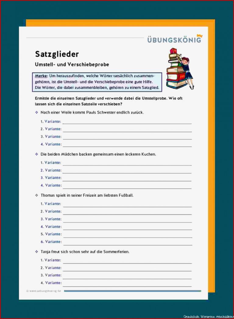 Wortarten Bestimmen Arbeitsblätter Mit Lösungen 7 Klasse