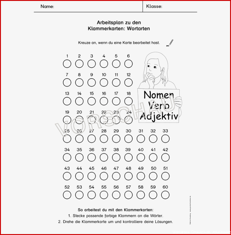 Wortarten Klammerkarten