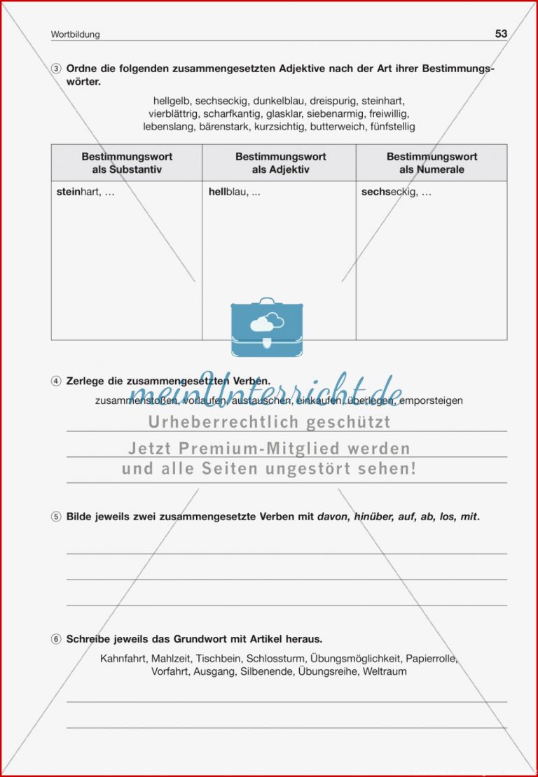 Wortbildung - Zusammengesetzte WÃ¶rter: Arbeitsblatt   LÃ¶sung ...