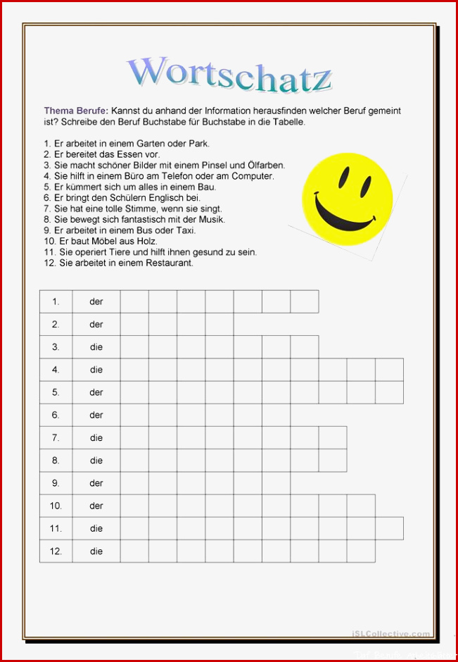 Wortschatz Thema Berufe Arbeitsblatt Kostenlose DAF