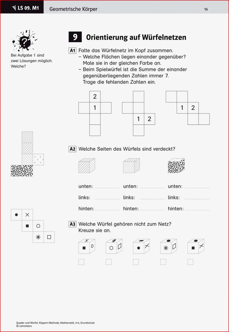 Wuerfelnetze Grundschule 3 Klasse Uebungen