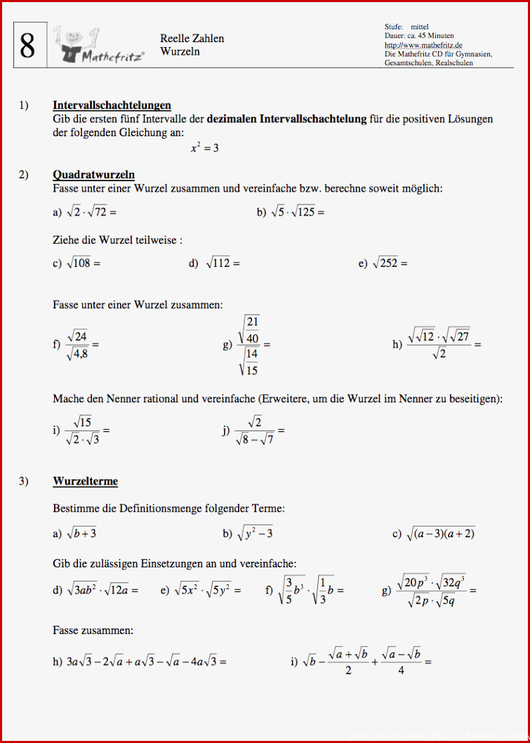 Wurzeln Aufgaben Klasse 9 Matheaufgaben Wurzeln 9 Klasse