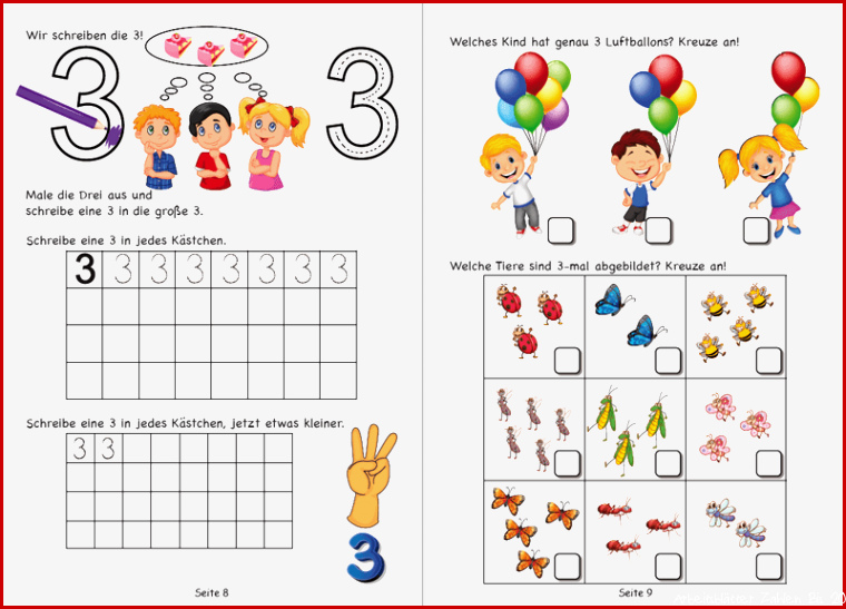 Zahl 3 schreiben lernen Arbeitsblatt für Grundschule