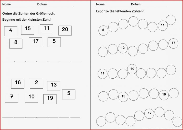 Zahlen 1 20 Nach Größe ordnen • Gpaed