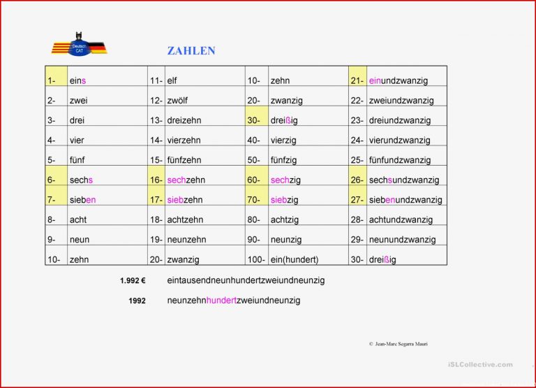 Zahlen Arbeitsblatt Kostenlose Daf Arbeitsblätter