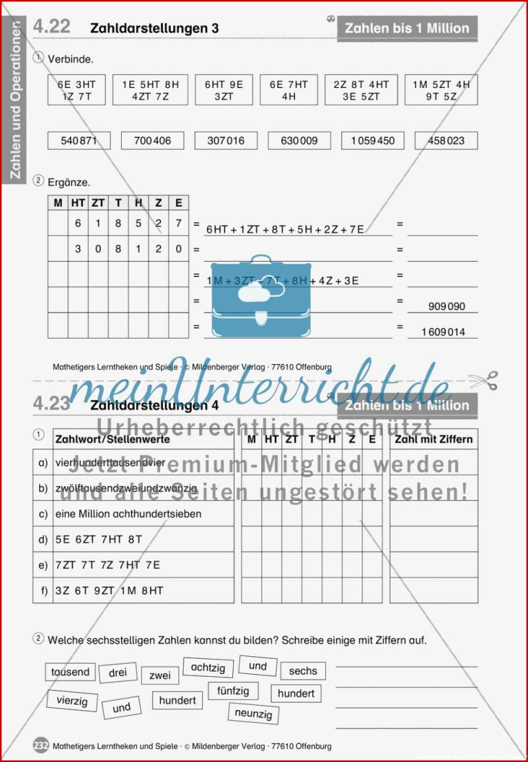 Zahlen Bis 1 Million Meinunterricht