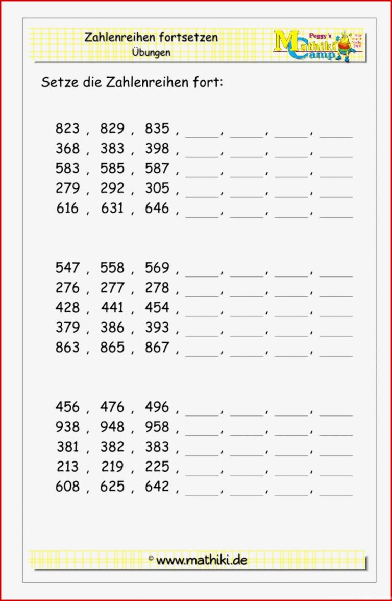 Zahlen Bis 1000 Arbeitsblätter Klasse 3 Worksheets