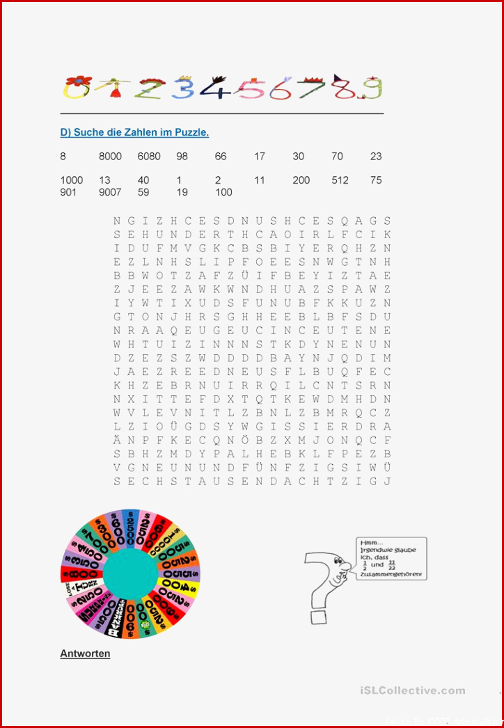 Zahlen bis Deutsch Daf Arbeitsblatter