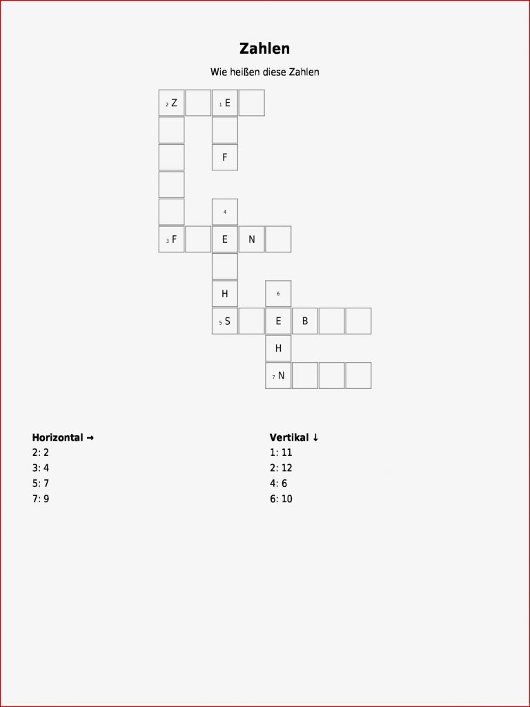 Zahlen In Französisch – Kreuzworträtsel