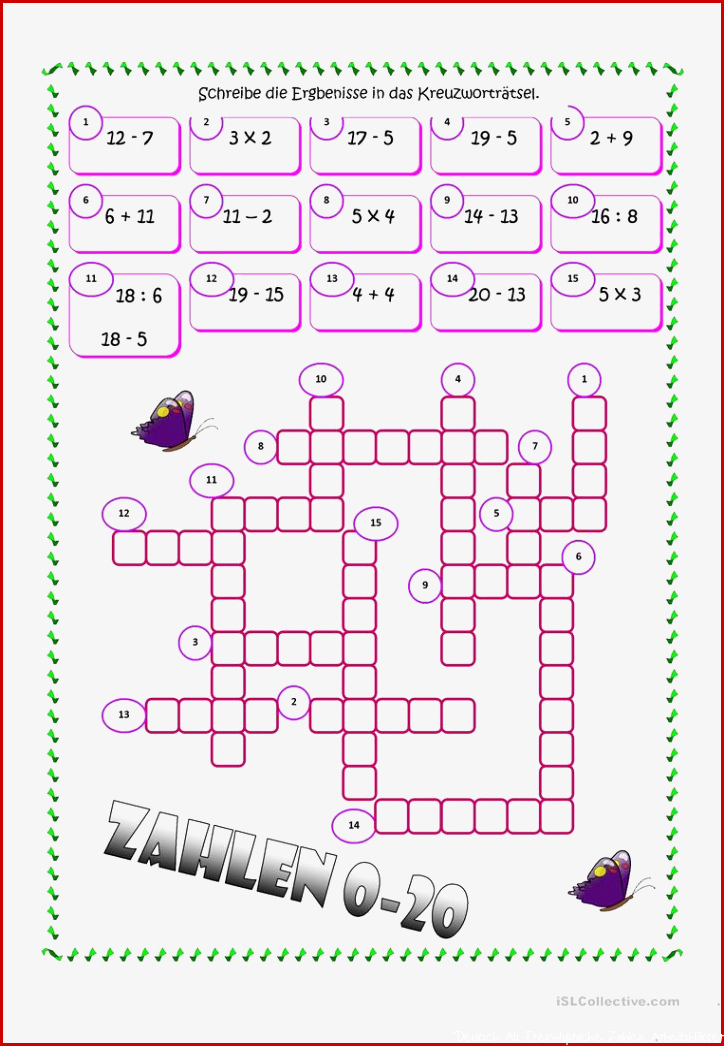 Zahlen Kreuzworträtsel Arbeitsblatt Kostenlose DAF