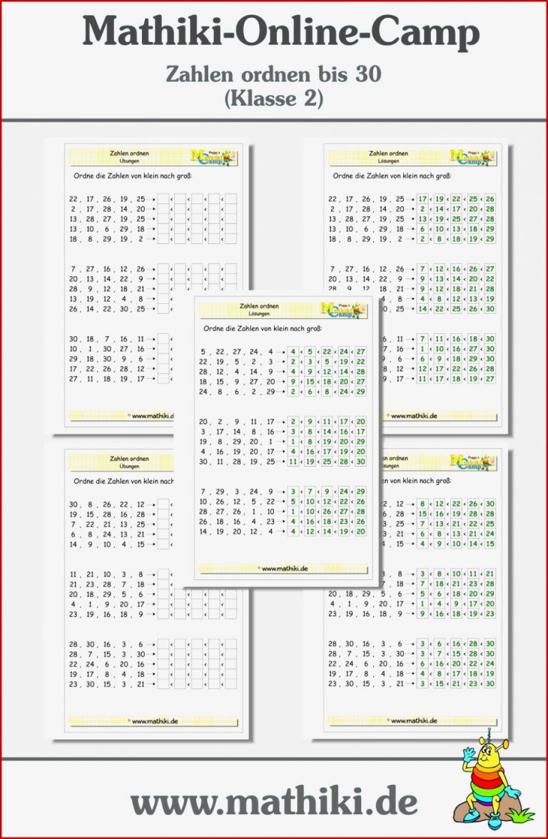 Zahlen ordnen bis 30 Klasse 2 mathiki