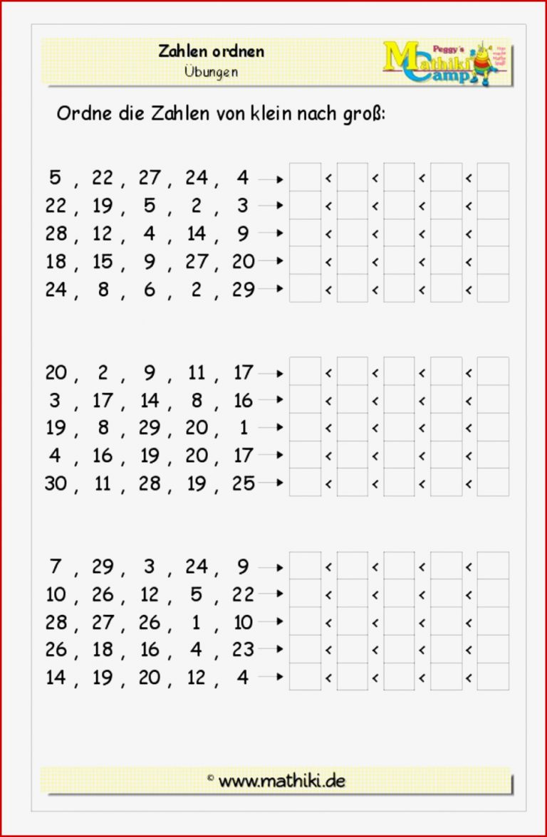 Zahlen ordnen bis 30 Klasse 2 mathiki