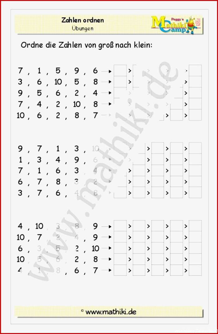 Zahlen ordnen gemischt bis 10 Klasse 1