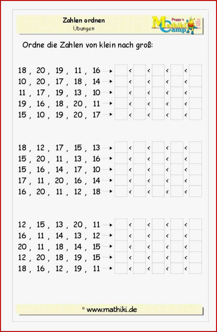 Zahlen ordnen Von 10 Bis 20 Klasse 1 Mathiki