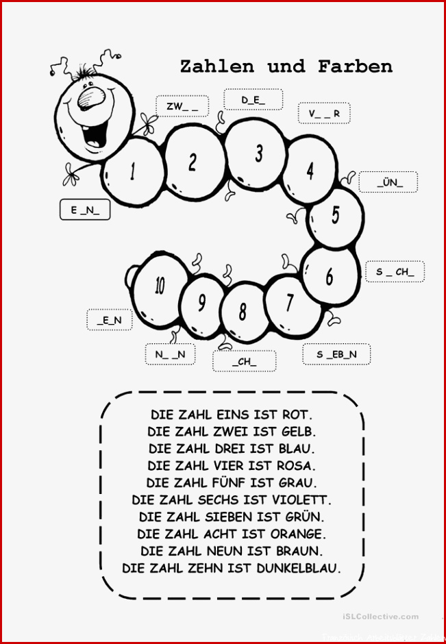 Zahlen und Farben Arbeitsblatt Kostenlose DAF Arbeitsblätter