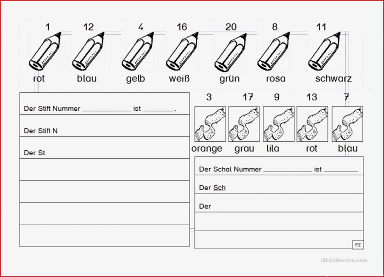 Zahlen und Farben Deutsch Daf Arbeitsblatter