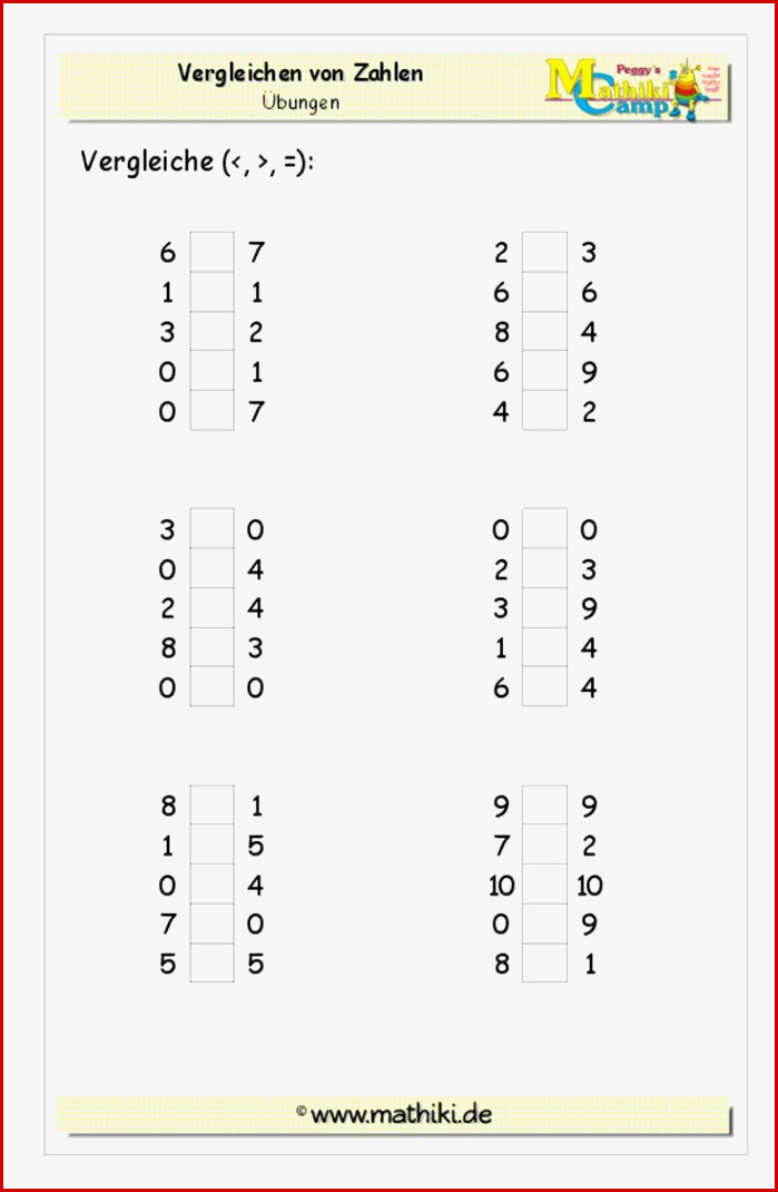 Zahlen Vergleichen Bis 10 Klasse 1 Kostenloses
