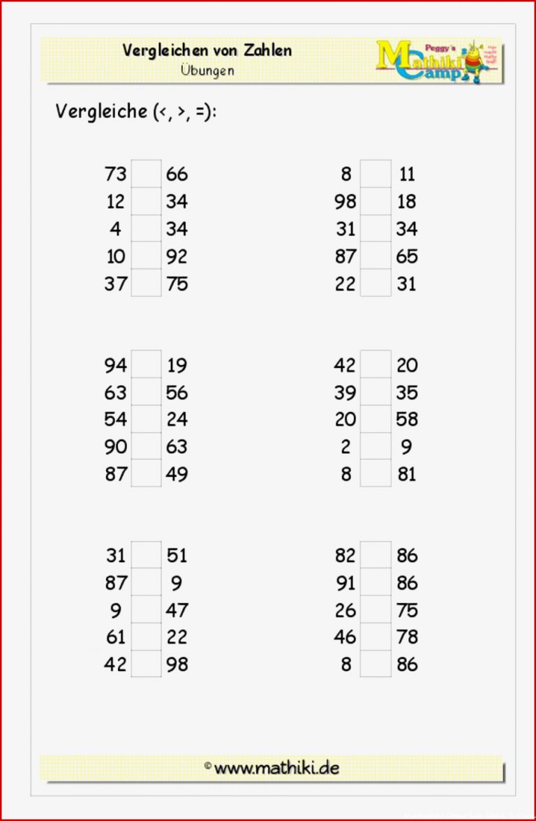Zahlen Vergleichen Bis 100 Klasse 2 Mathiki