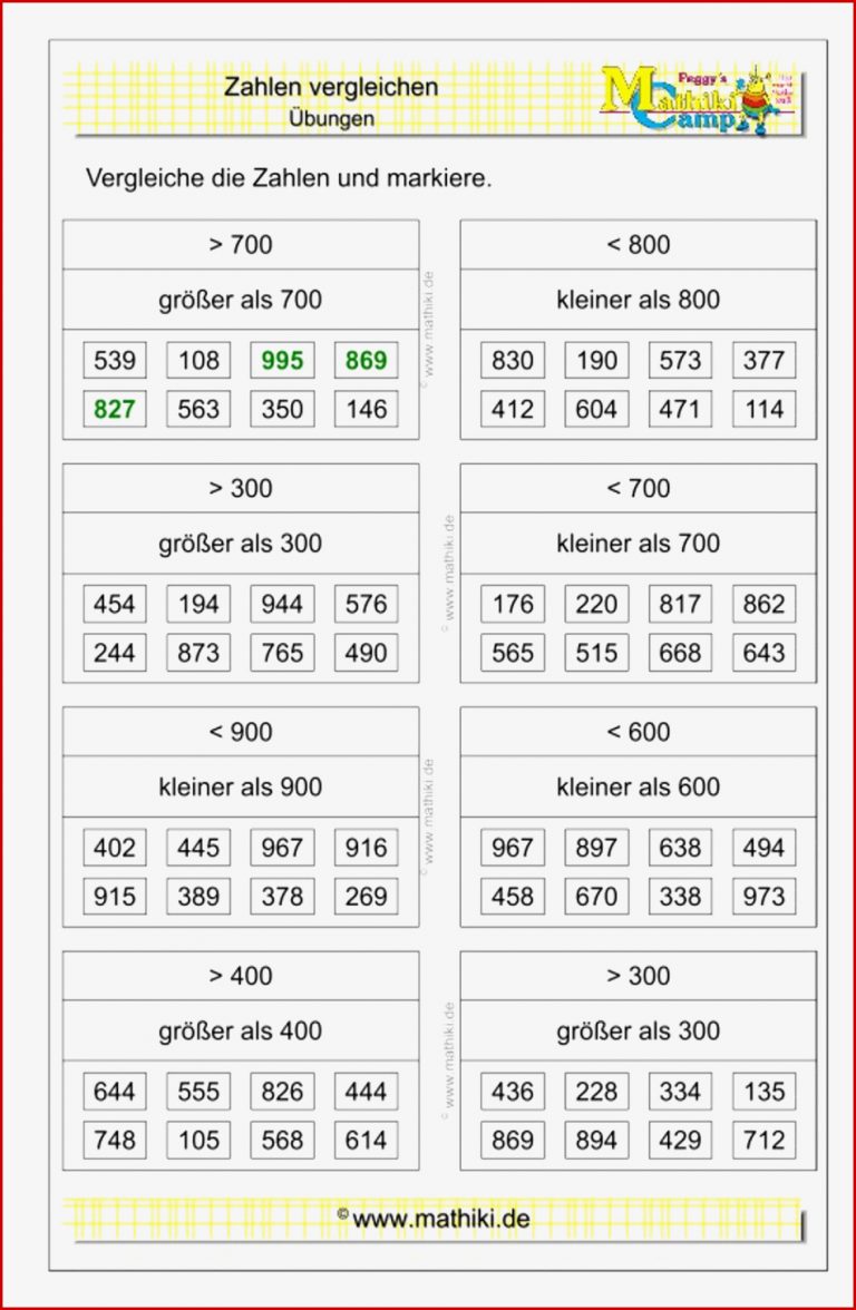 Zahlen vergleichen bis 1000 II Klasse 3 mathiki