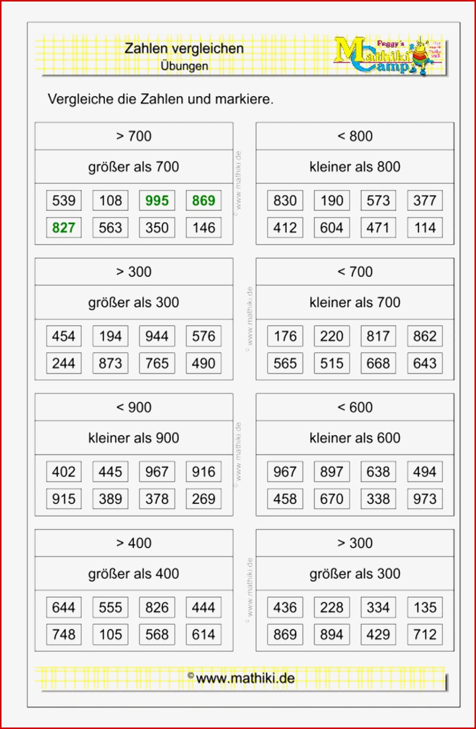 Zahlen Vergleichen Bis 1000 Ii Klasse 3 Mathiki