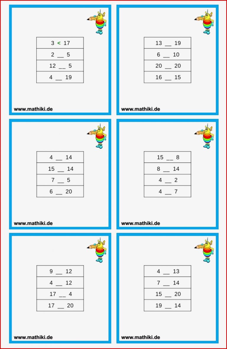 Zahlen Vergleichen Bis 20 (klasse 1) - Lade Dir Das Kostenlose ...