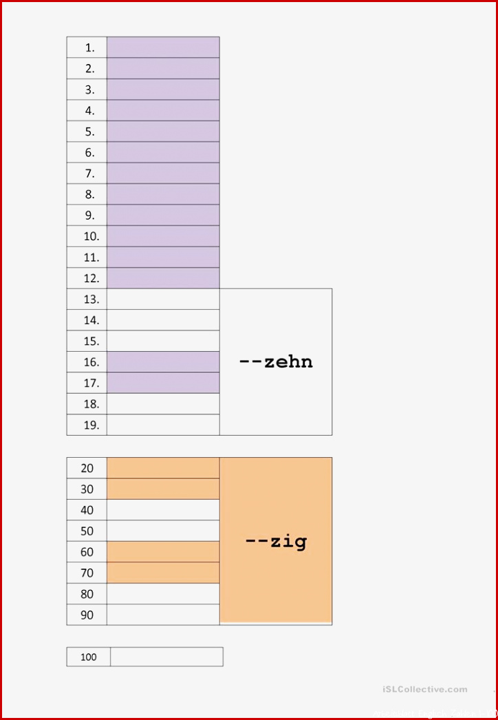 Zahlen von 1 100 Deutsch Daf Arbeitsblatter