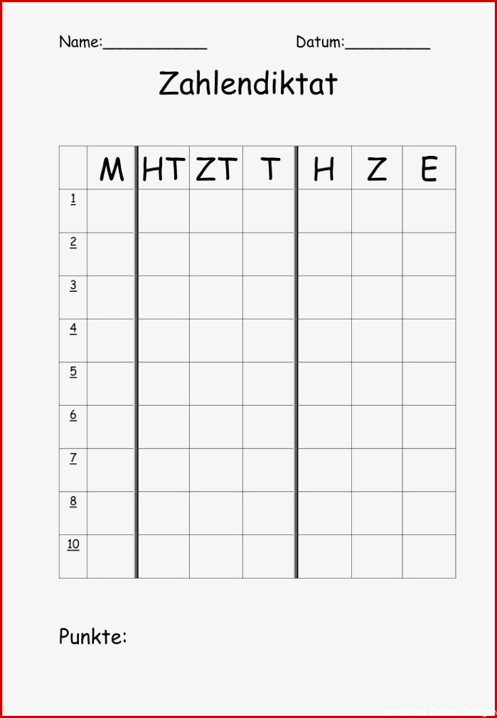 Zahlendiktat – Unterrichtsmaterial im Fach Mathematik