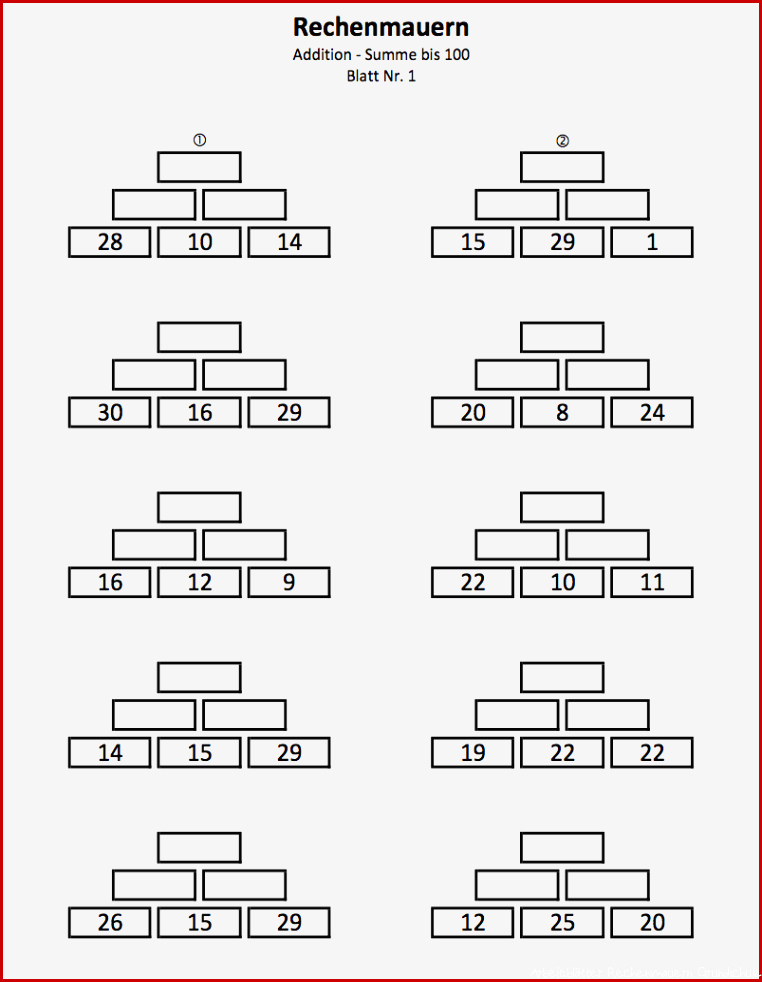 Zahlenmauern 2 Klasse bis 100 Mathefritz Arbeitsblätter
