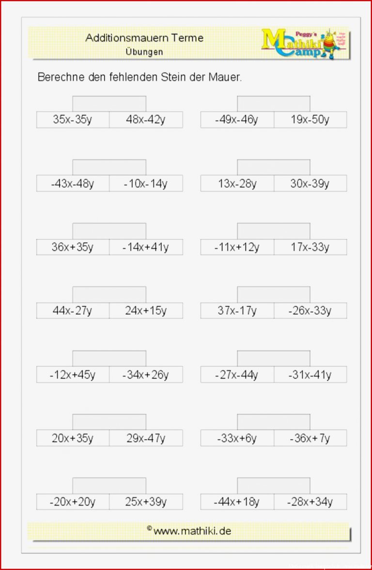 Zahlenmauern Mit Termen Klasse 7 8 Kostenloses