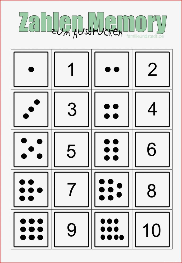 Zahlenmemory Bis 10 Selber Basteln Zum Ausdrucken
