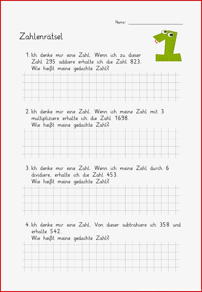Zahlenrätsel 1 Klasse 4 einfach mit Lösungen