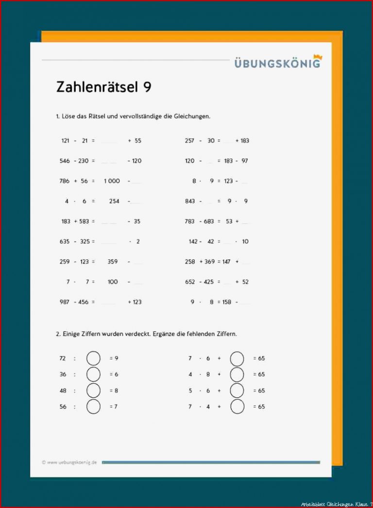 Zahlenrätsel Gleichungen