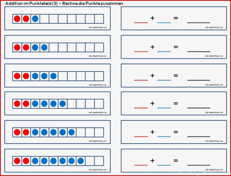 Zahlenraum 10 ZR10 Addition im Punktefeld Übungsblätter