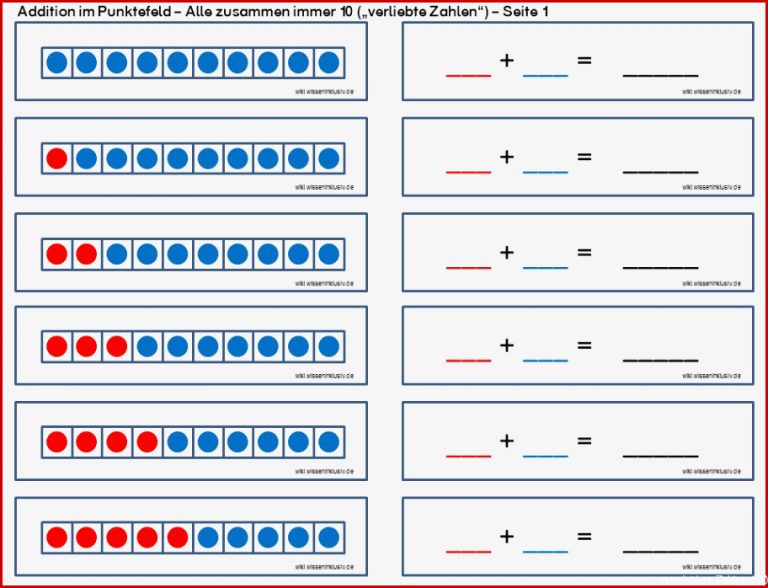 Zahlenraum 10 Zr10 Addition Im Punktefeld Übungsblätter