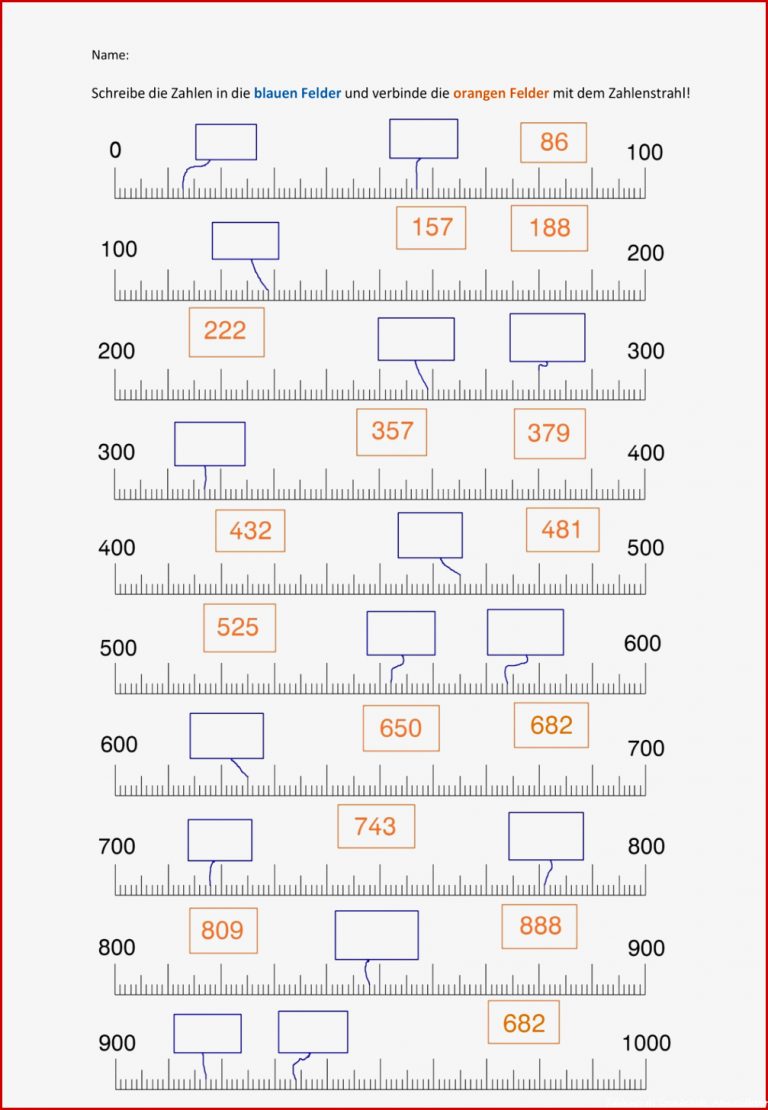 Zahlenstrahl Bis 1000 Arbeitsblätter Kostenlos Worksheets