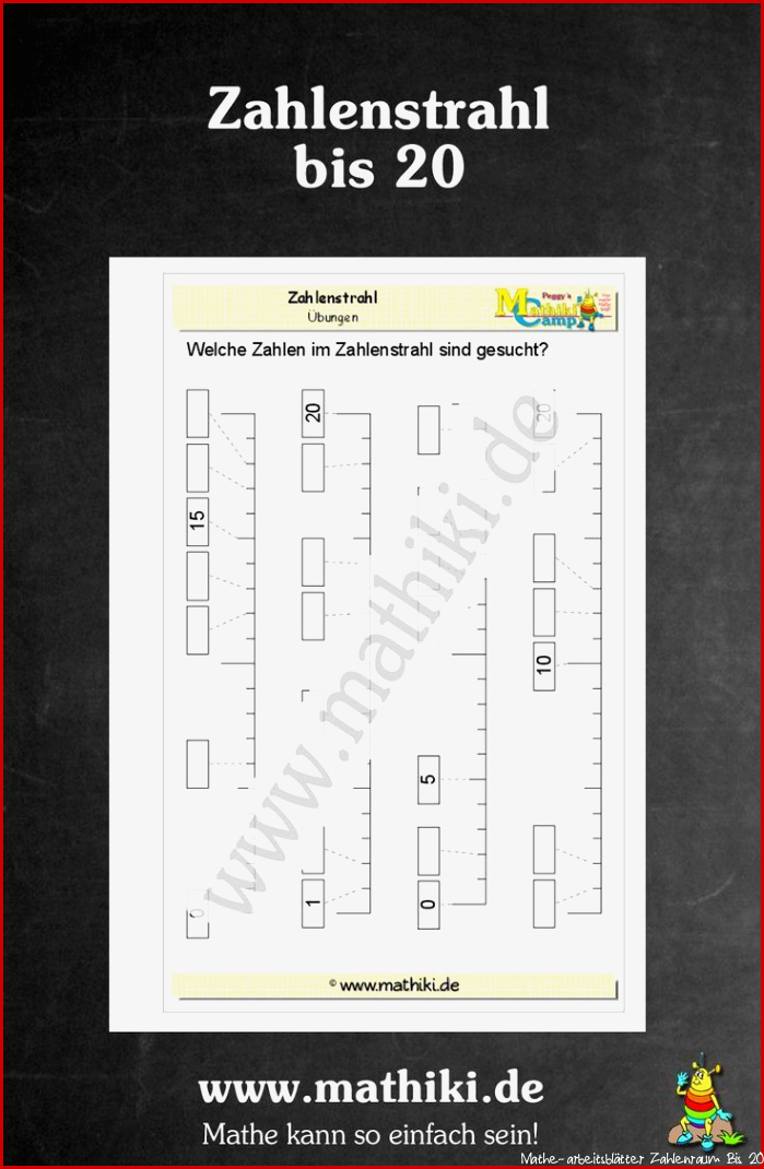 Zahlenstrahl bis 20 Klasse 1 kostenloses Arbeitsblatt