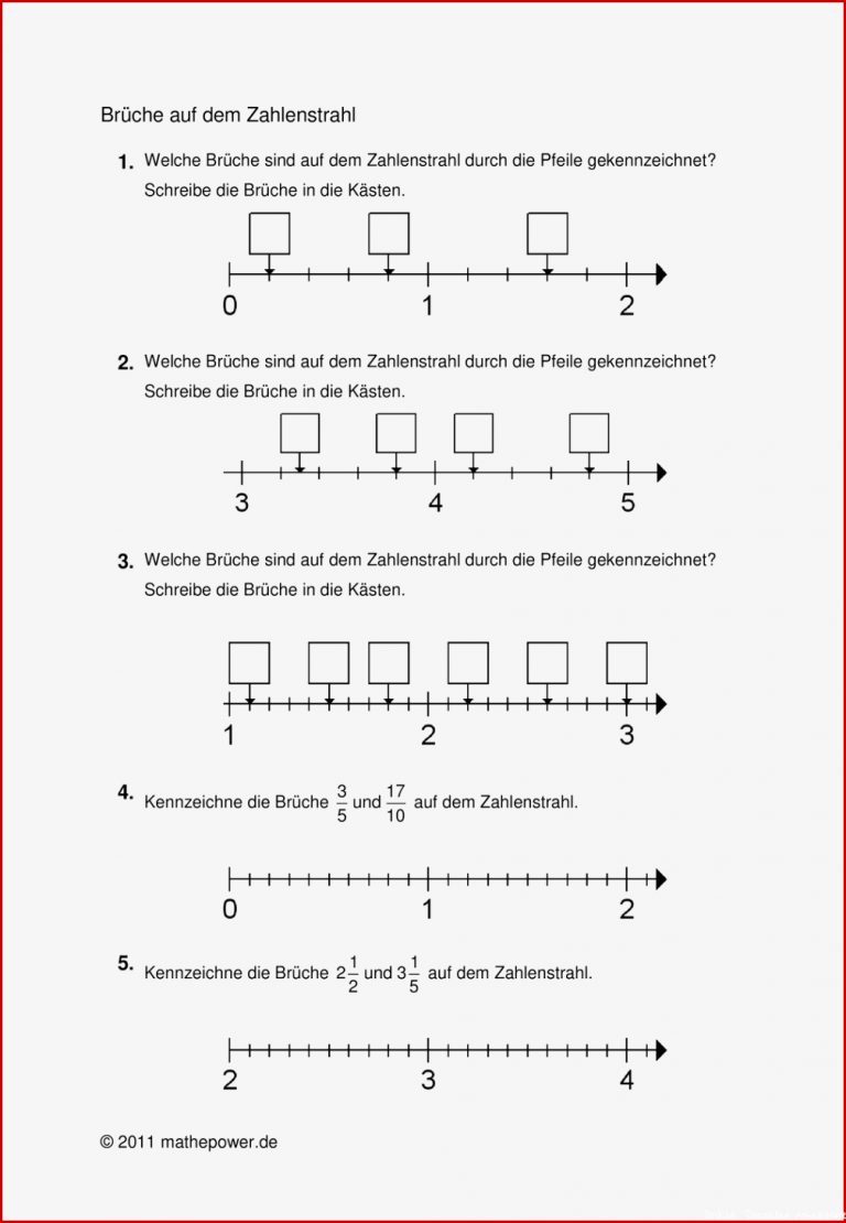 Zahlenstrahl Brüche Darstellen Arbeitsblatt