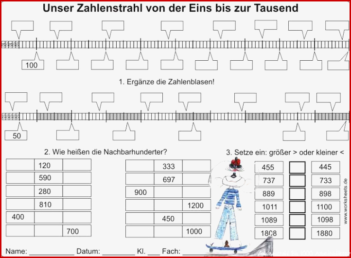 Zahlenstrahl von der Eins bis Tausend 1 1000