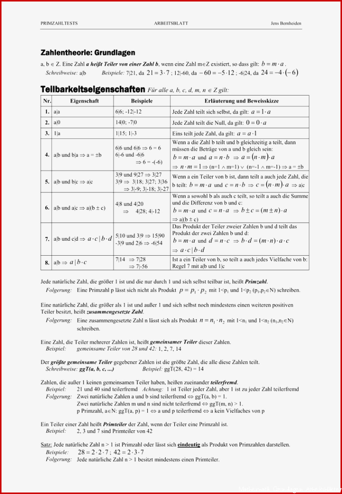 Zahlentheorie Grundlagen Mathe