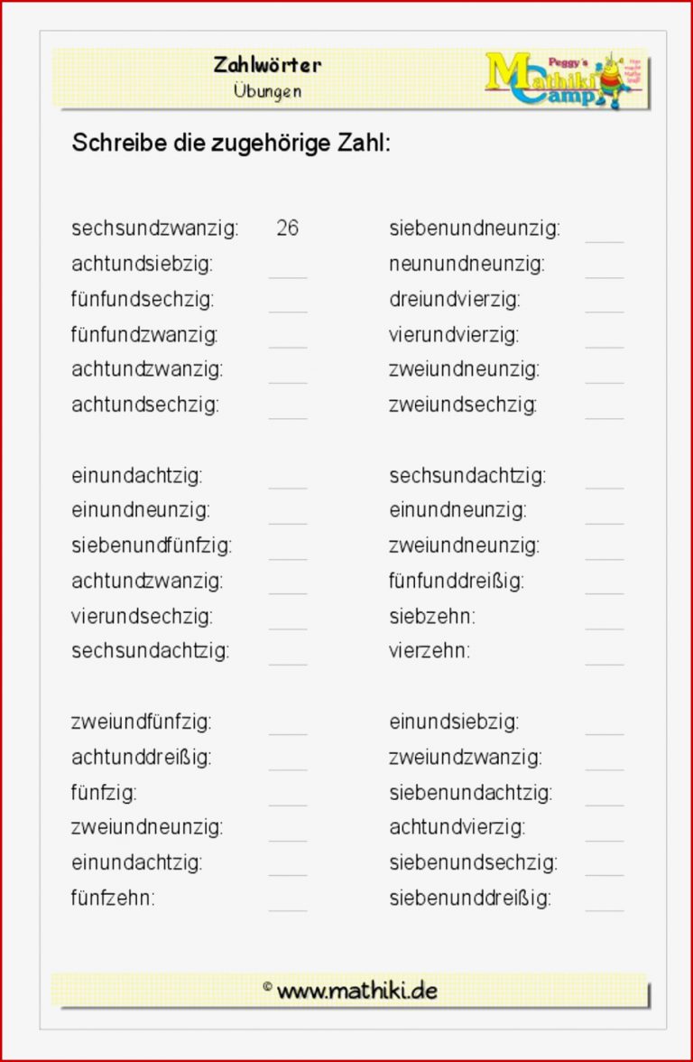 Zahlwörter bis 100 Klasse 2 mathiki