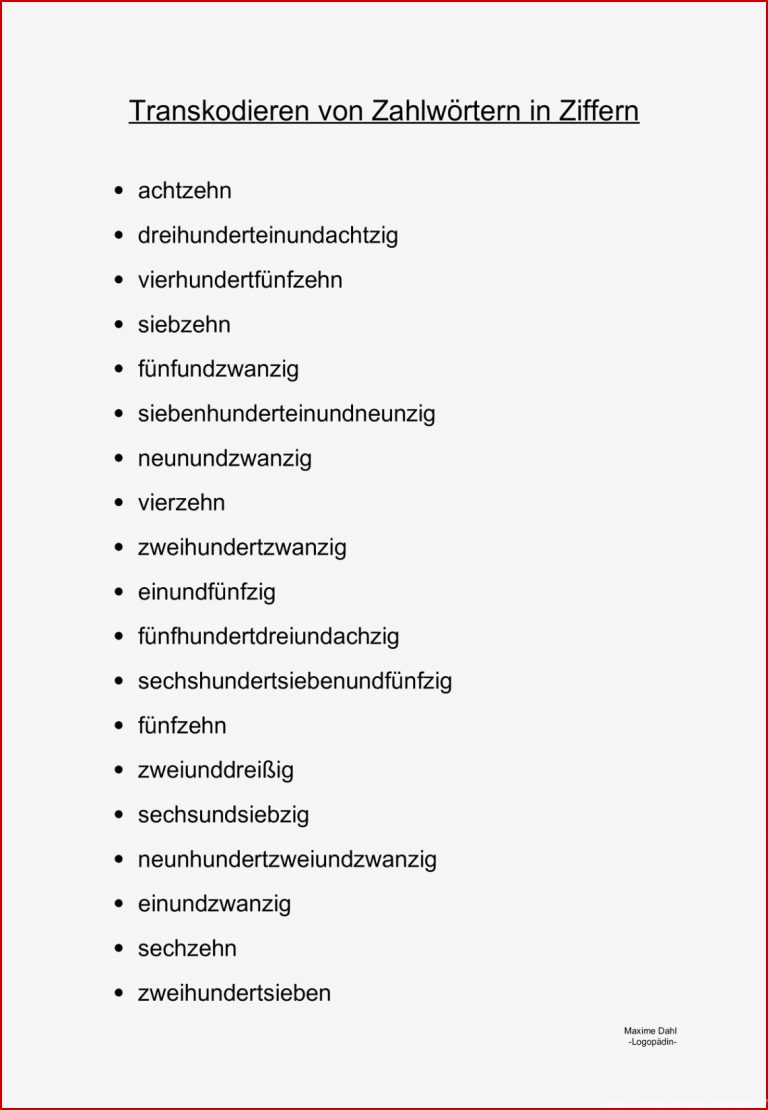Zahlwörter Zahlen In Worten Schreiben Arbeitsblatt