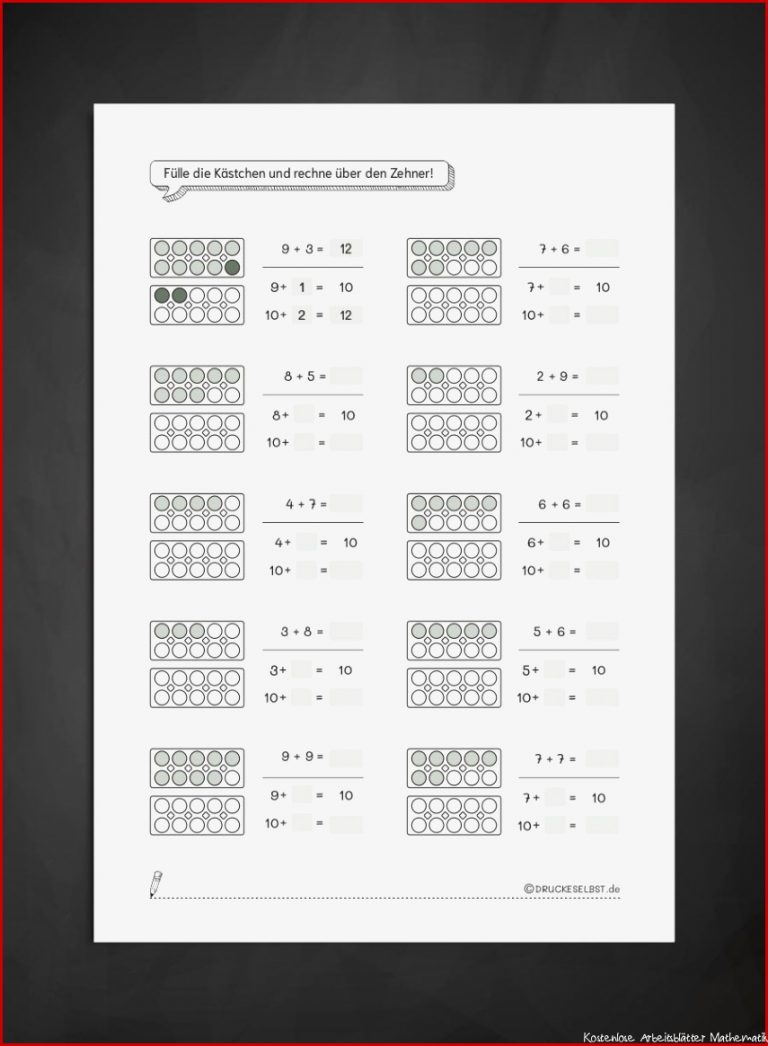 Zehnerüberschreitung Kostenlose Arbeitsblätter