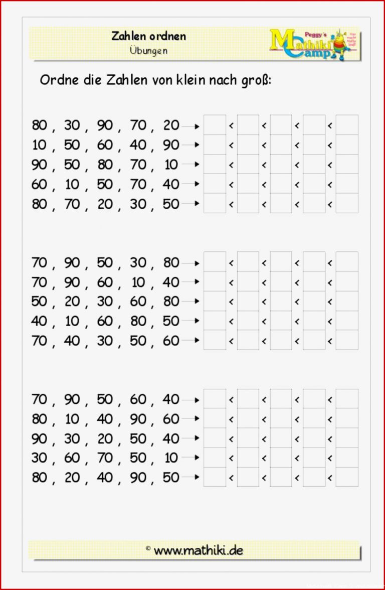 Zehnerzahlen ordnen bis 100 Klasse 2 mathiki